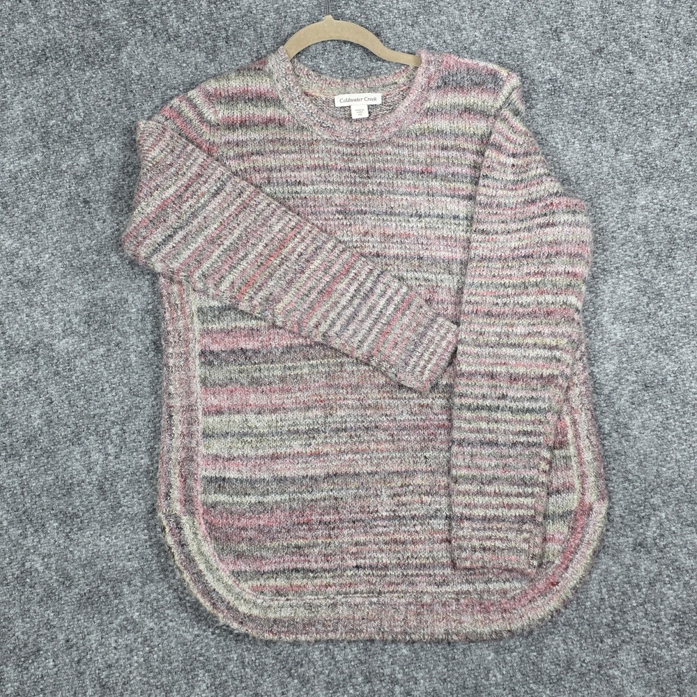 Coldwater Creek Women PS Sweater Pink Striped‎ Long Sleeve Crew Neck Marled Knit